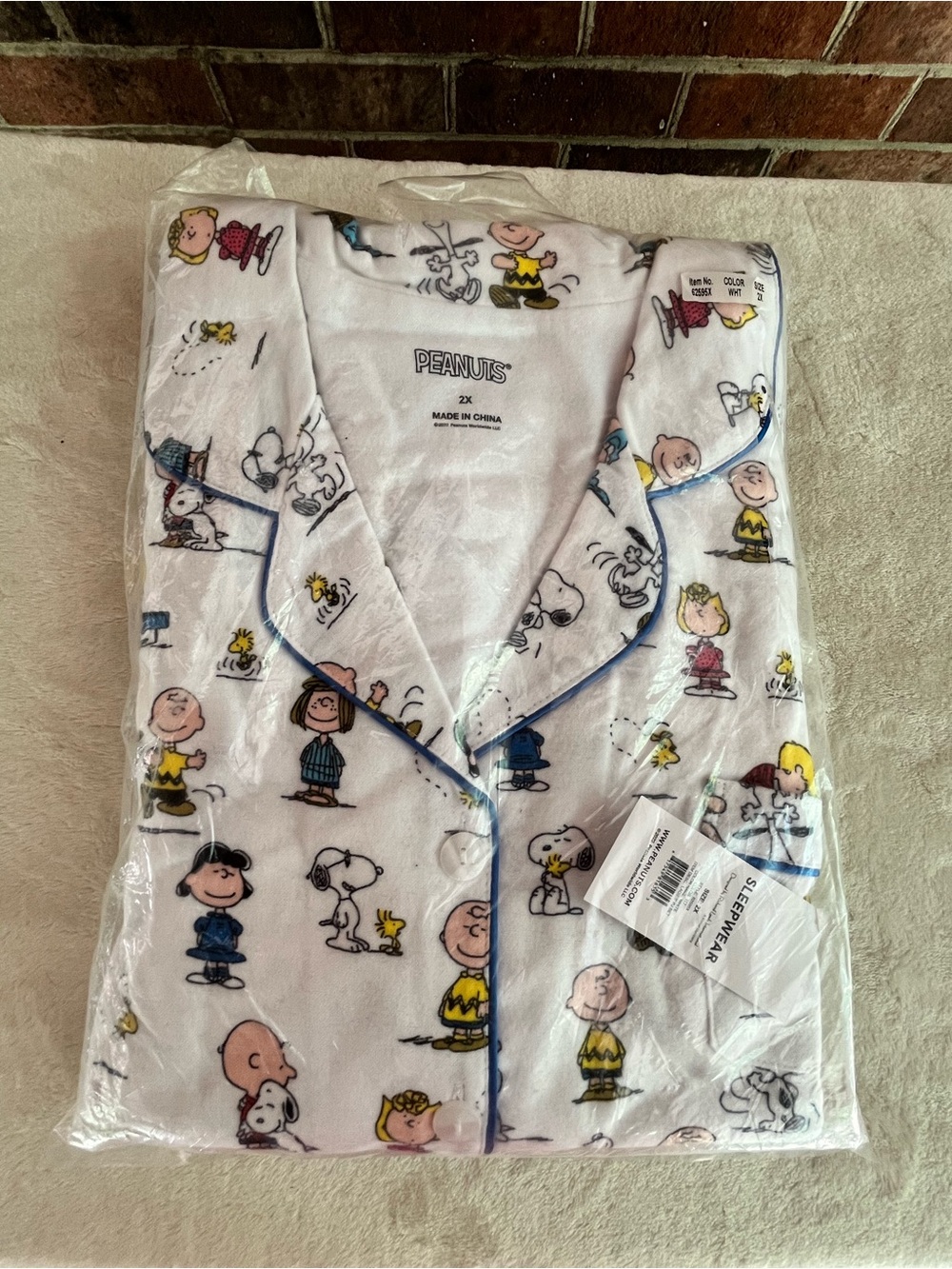 Peanuts Snoopy Lounge Pajamas Flannel Button Up Top & Elastic Bottoms Size 2X